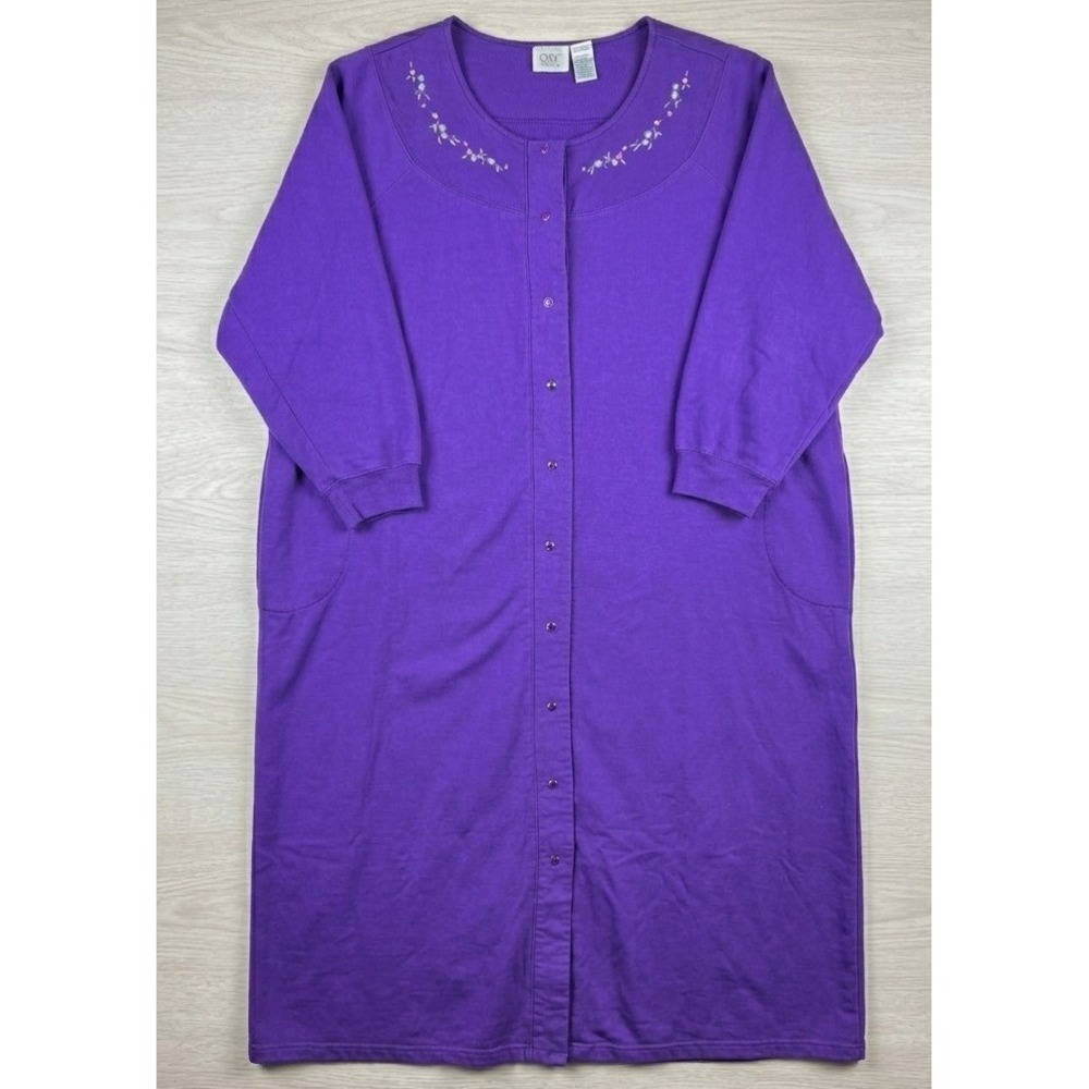 Vintage Only Necessities Robe Women 3X Purple Snaps Fleece Duster Loungewear